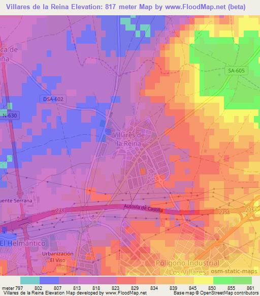 Villares de la Reina,Spain Elevation Map