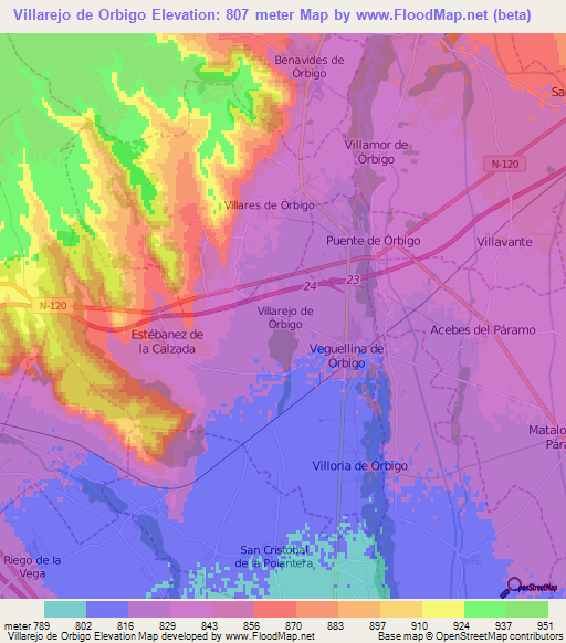 Villarejo de Orbigo,Spain Elevation Map