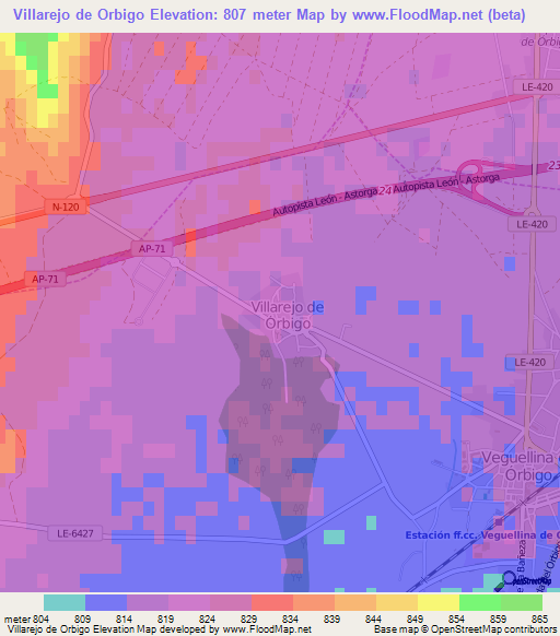 Villarejo de Orbigo,Spain Elevation Map