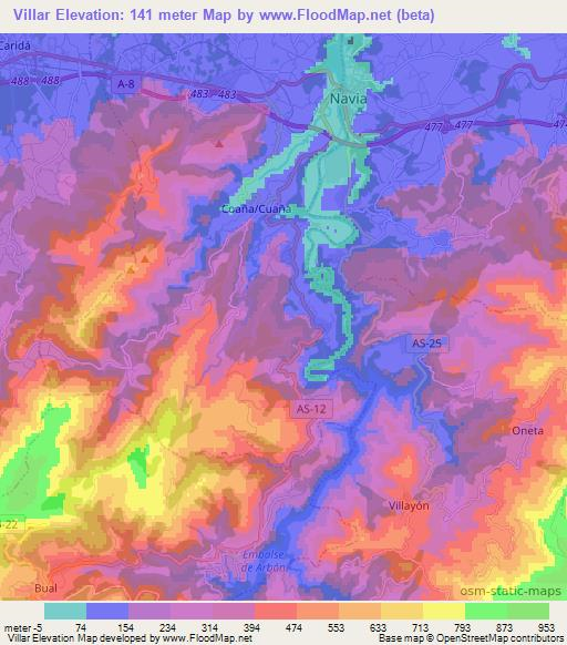 Villar,Spain Elevation Map