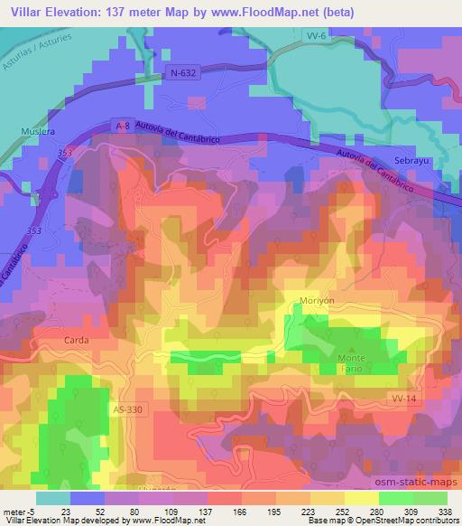 Villar,Spain Elevation Map