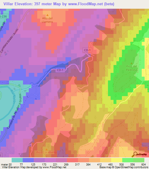 Villar,Spain Elevation Map