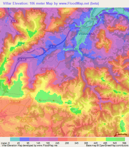 Villar,Spain Elevation Map