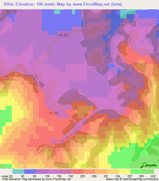 Villar,Spain Elevation Map