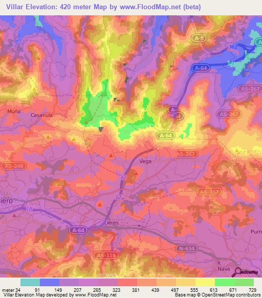 Villar,Spain Elevation Map