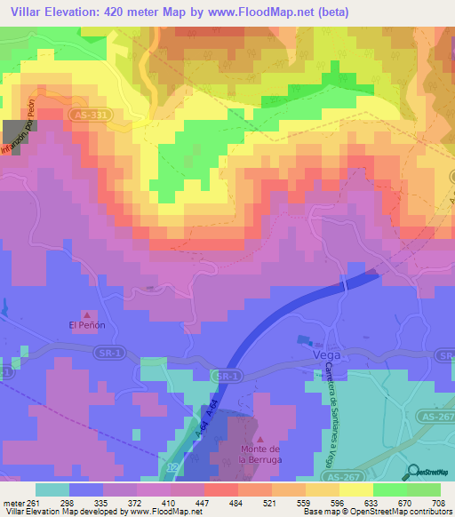 Villar,Spain Elevation Map