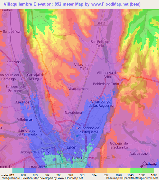 Villaquilambre,Spain Elevation Map