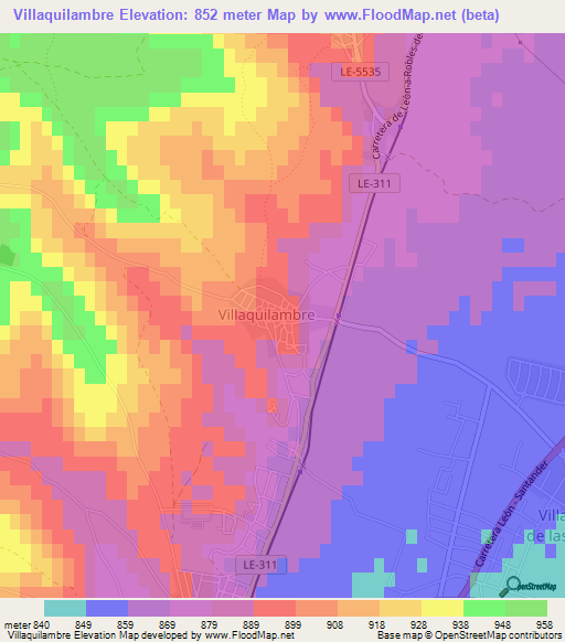 Villaquilambre,Spain Elevation Map