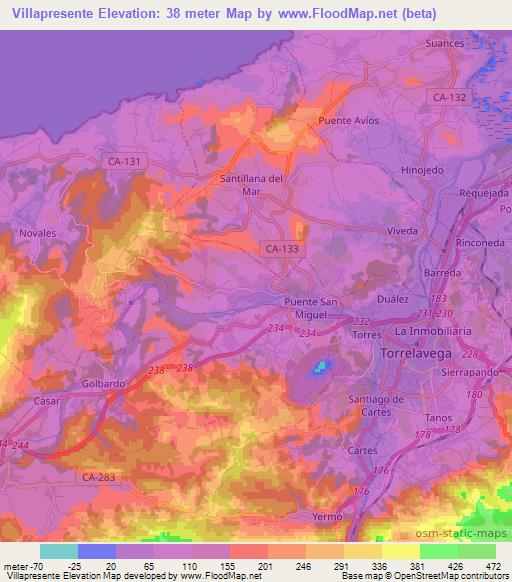 Villapresente,Spain Elevation Map