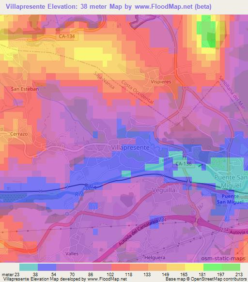 Villapresente,Spain Elevation Map