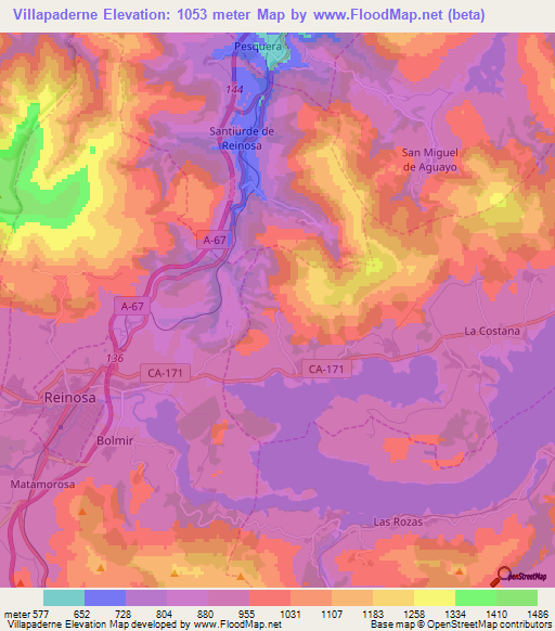 Villapaderne,Spain Elevation Map