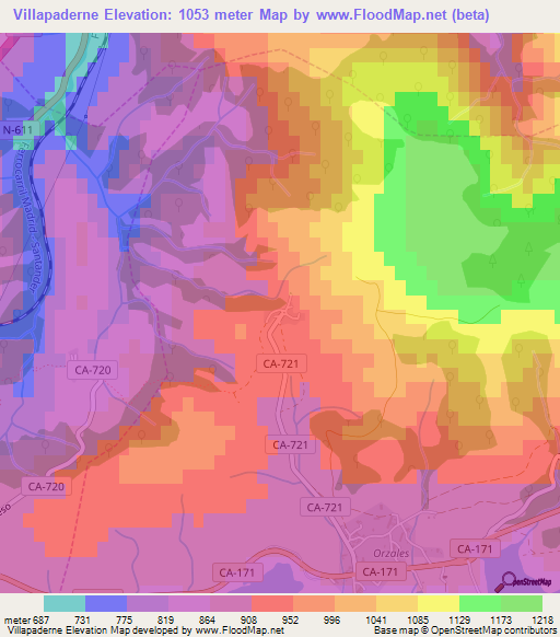 Villapaderne,Spain Elevation Map