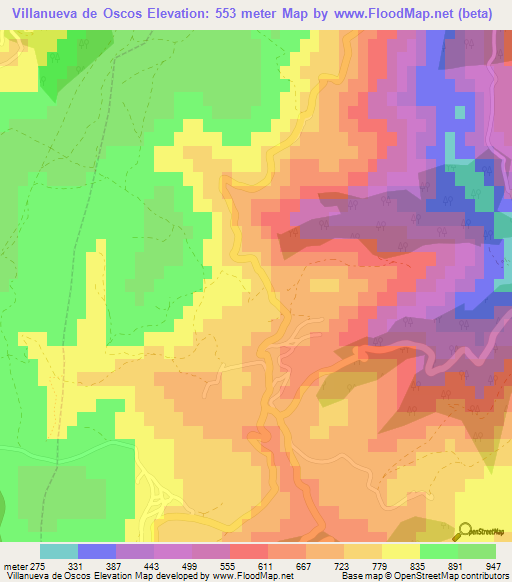 Villanueva de Oscos,Spain Elevation Map