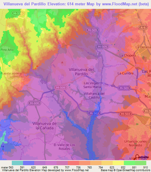 Villanueva del Pardillo,Spain Elevation Map
