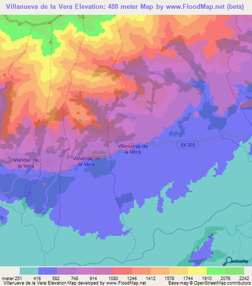 Villanueva de la Vera,Spain Elevation Map