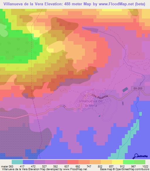 Villanueva de la Vera,Spain Elevation Map