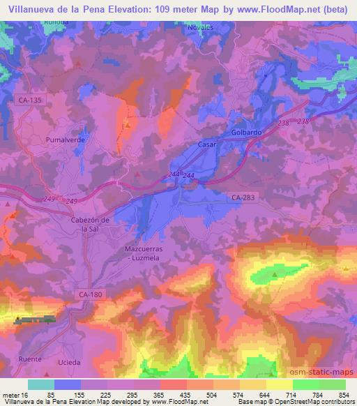 Villanueva de la Pena,Spain Elevation Map