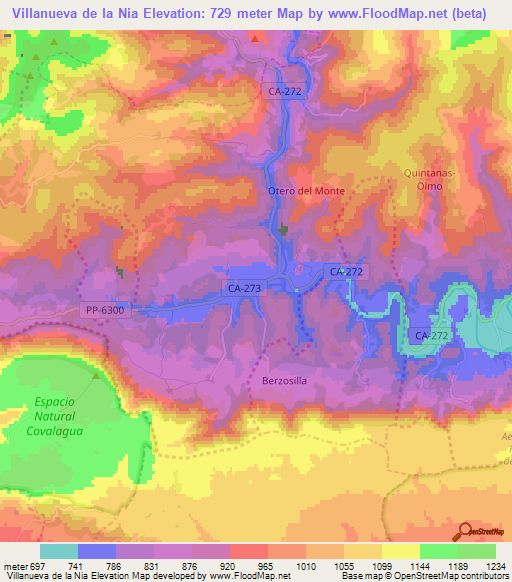 Villanueva de la Nia,Spain Elevation Map