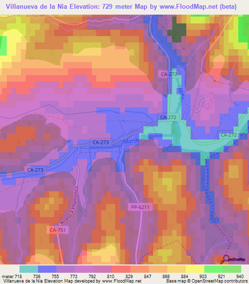 Villanueva de la Nia,Spain Elevation Map