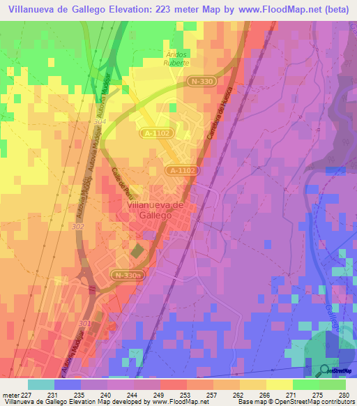 Villanueva de Gallego,Spain Elevation Map