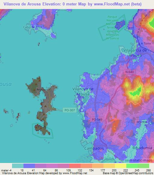 Vilanova de Arousa,Spain Elevation Map