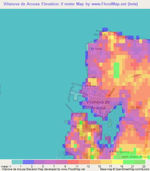 Vilanova de Arousa,Spain Elevation Map