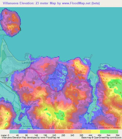 Villanueva,Spain Elevation Map