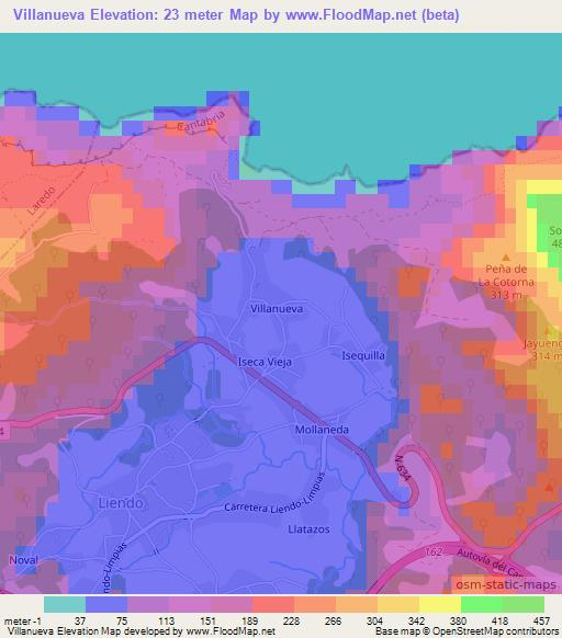 Villanueva,Spain Elevation Map