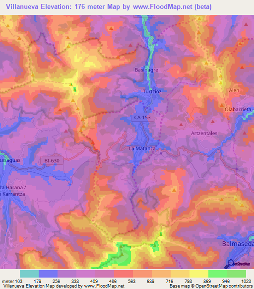 Villanueva,Spain Elevation Map