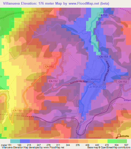 Villanueva,Spain Elevation Map