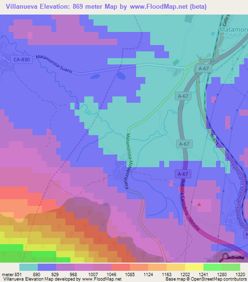 Villanueva,Spain Elevation Map