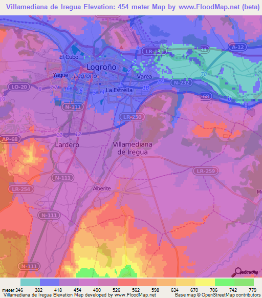 Villamediana de Iregua,Spain Elevation Map