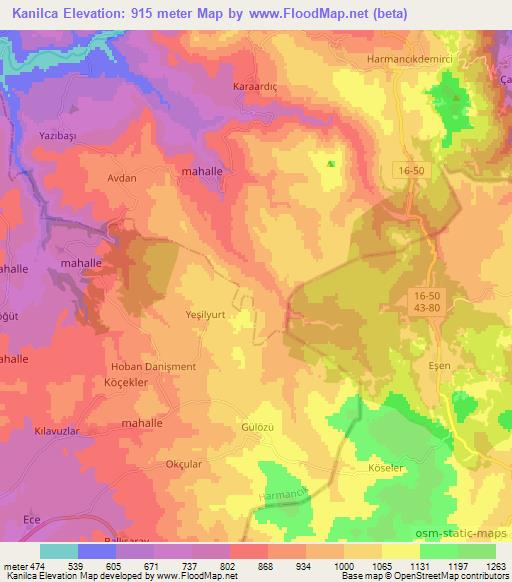 Kanilca,Turkey Elevation Map