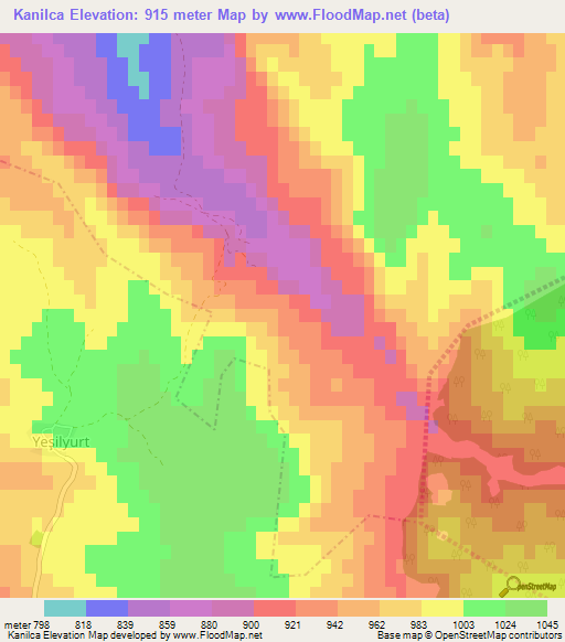 Kanilca,Turkey Elevation Map