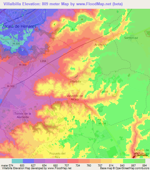 Villalbilla,Spain Elevation Map