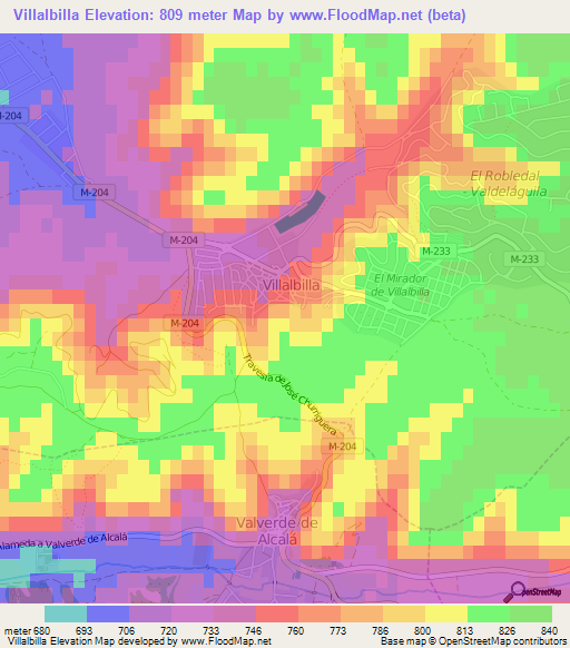 Villalbilla,Spain Elevation Map