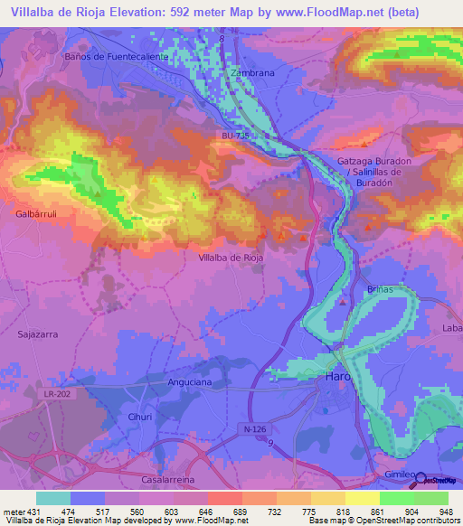 Villalba de Rioja,Spain Elevation Map