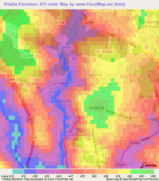 Vilalba,Spain Elevation Map