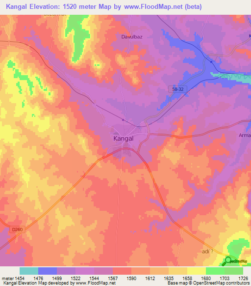 Kangal,Turkey Elevation Map