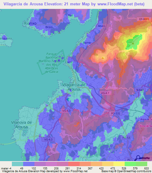 Vilagarcia de Arousa,Spain Elevation Map