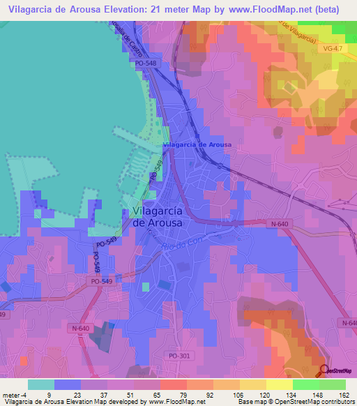 Vilagarcia de Arousa,Spain Elevation Map