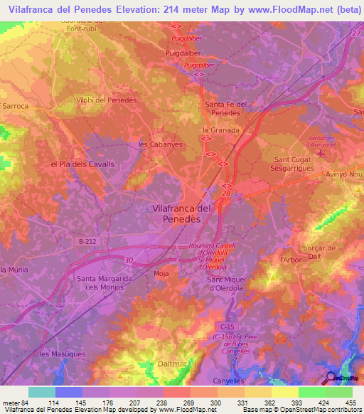 Vilafranca del Penedes,Spain Elevation Map