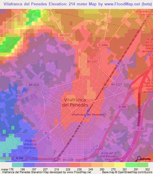 Vilafranca del Penedes,Spain Elevation Map