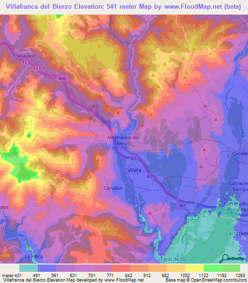 Villafranca del Bierzo,Spain Elevation Map