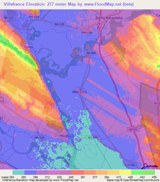 Villafranca,Spain Elevation Map