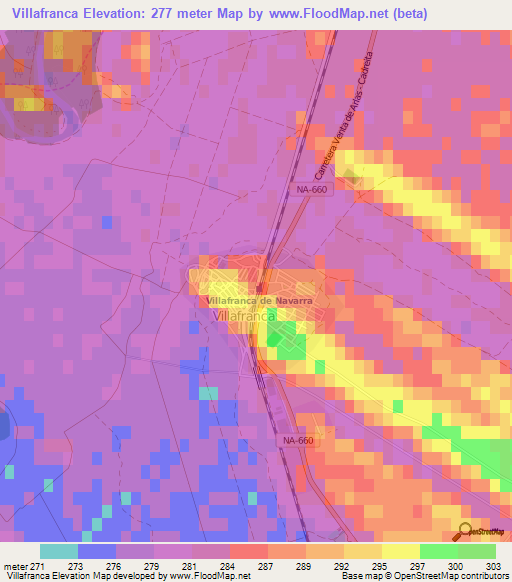 Villafranca,Spain Elevation Map