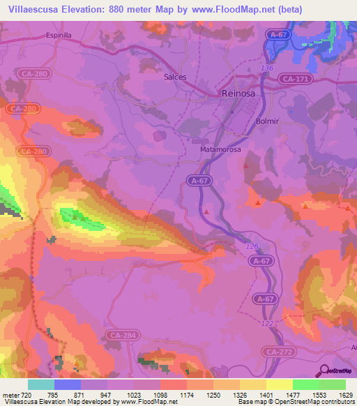 Villaescusa,Spain Elevation Map