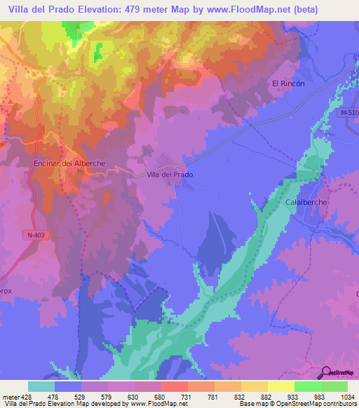 Villa del Prado,Spain Elevation Map
