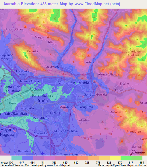 Atarrabia,Spain Elevation Map