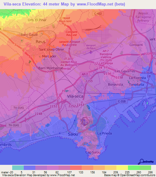 Vila-seca,Spain Elevation Map